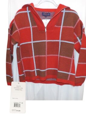 Joseph A Red and Brown Plaid Half-Zip Sweater